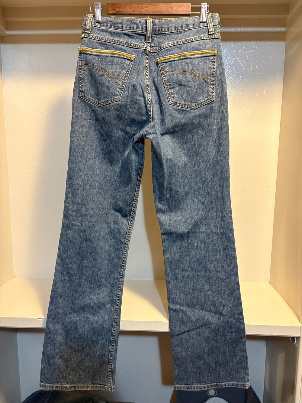 Cruel Girl Straight Leg Jeans in Light Blue with Yellow Trim
